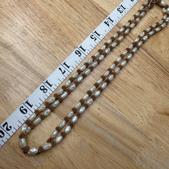Anne Klein Vintage Long Faux Pearl & Gold-Tone Beaded Necklace Double Strand Wea - Picture 15 of 15